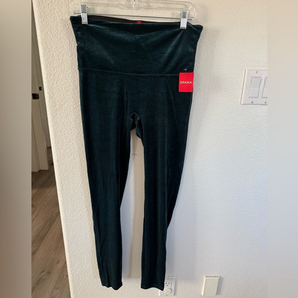 Spanx high waisted teal velvet leggings size XL
